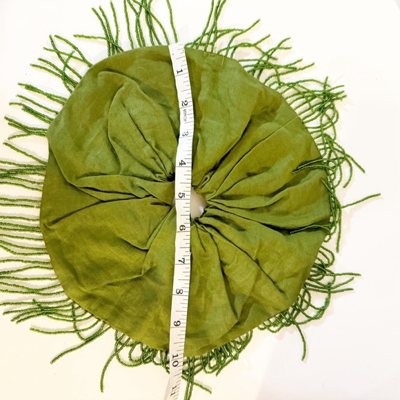 NWT Ganni Fringed Bead-Embellished Linen Hair Scrunchie Tie in Chartreuse Green - Picture 6 of 8